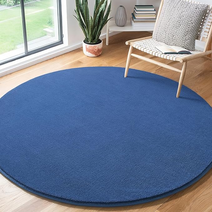 Amearea Blue Round Area Rugs 4ft Washable Circle Rugs by AmeareaDirect