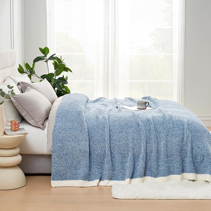 Snuggle Sac Queen Size Bed Blanket Heather Blue, Reversible Super Soft - Image 7