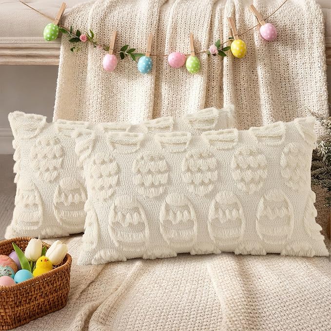 decorUhome Easter Beige Egg Pillow Covers 12x20 Inch Set of 2, Soft Plush Faux - Image 5
