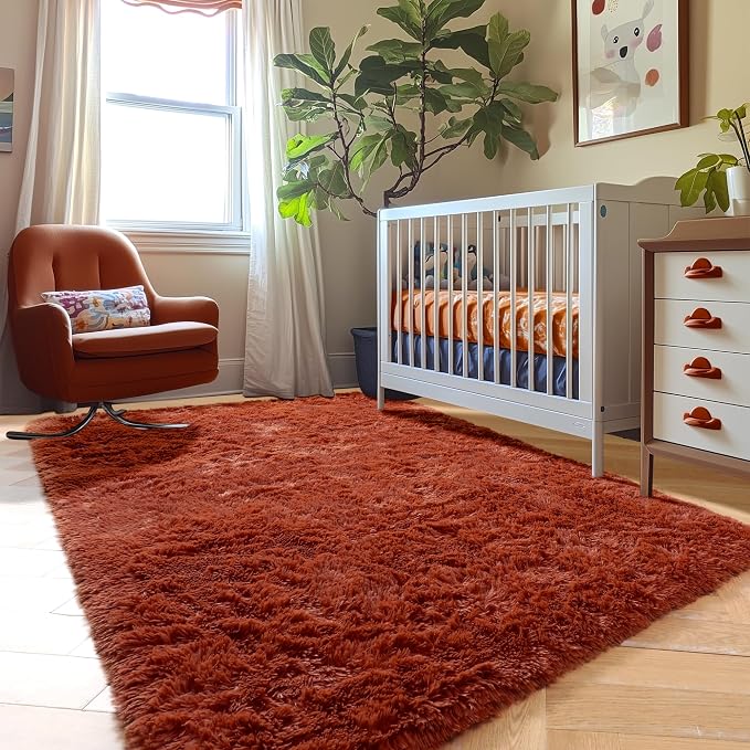 Amdrebio Terracotta Rust Fuzzy Area Rug 8x10 - Image 7