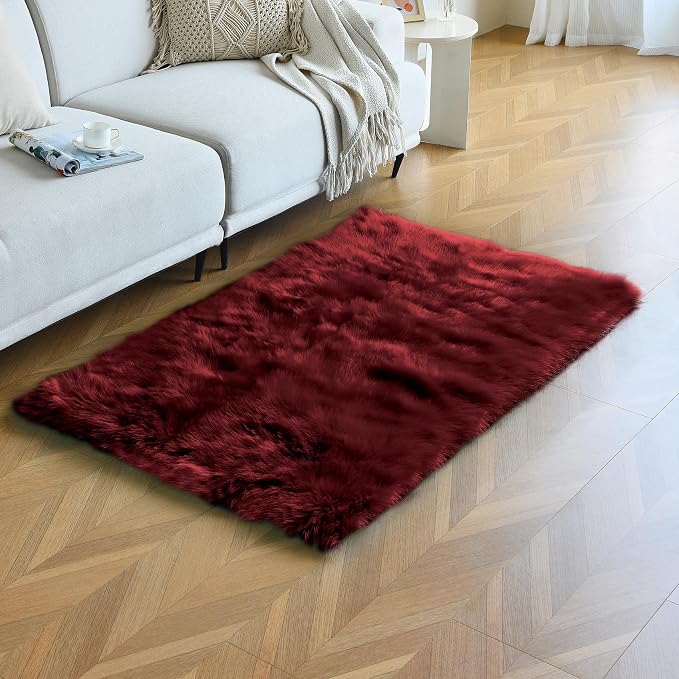 duduta Burgundy Faux Fur Rug 3x5 ft - Image 5