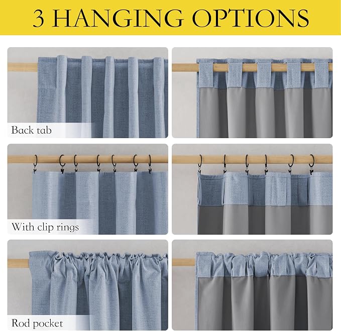 NICETOWN Linen Full Blackout Curtains 52 x 80 inch Panels, Full Bedroom Light - Image 2
