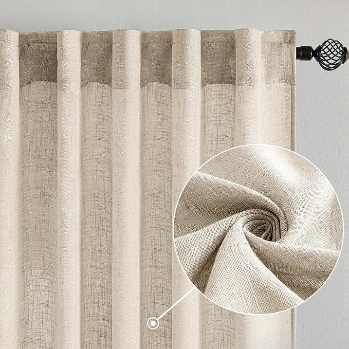 MIULEE Beige Linen Curtains 72 Inch Length 2 Panels - Image 2