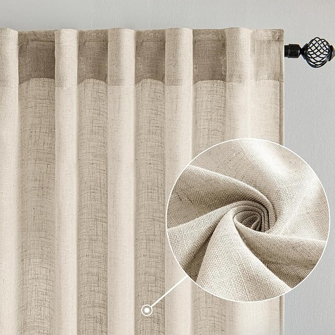 MIULEE Beige Linen Curtains 90 Inch Long 2 Panels - Image 2