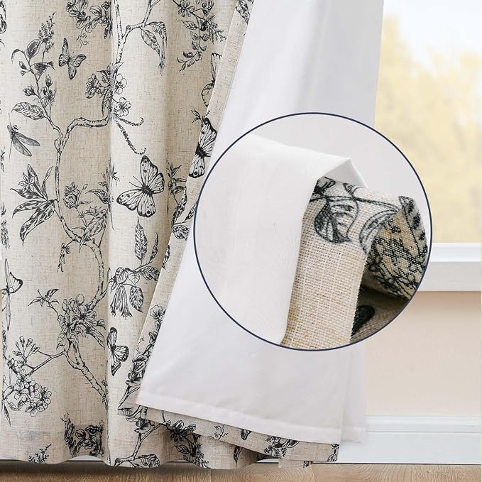 jinchan Floral Curtains Lined Linen Blend Curtain - Image 6
