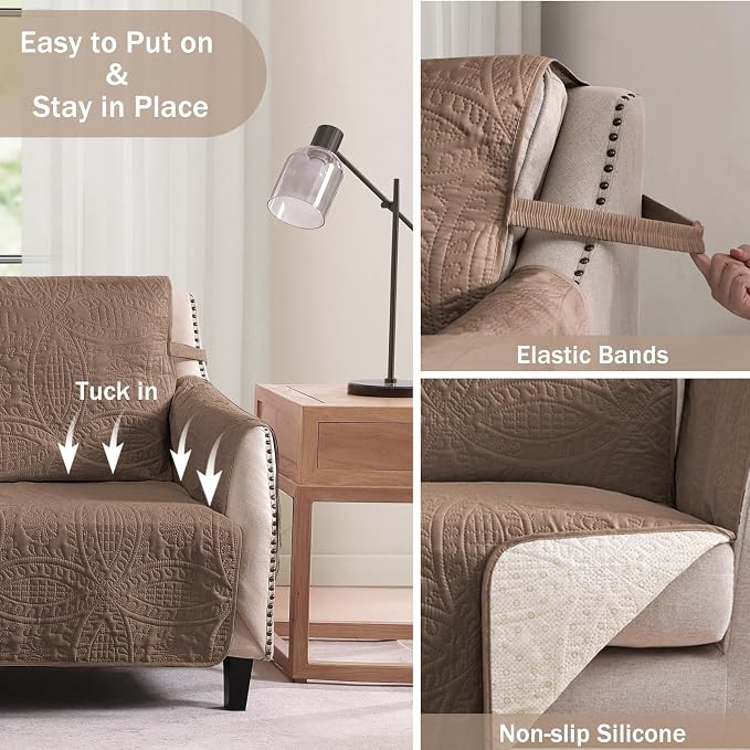 Toffee Loveseat Covers 2 Cushion Couch, Water-Repellent Sofa Cover - Image 5