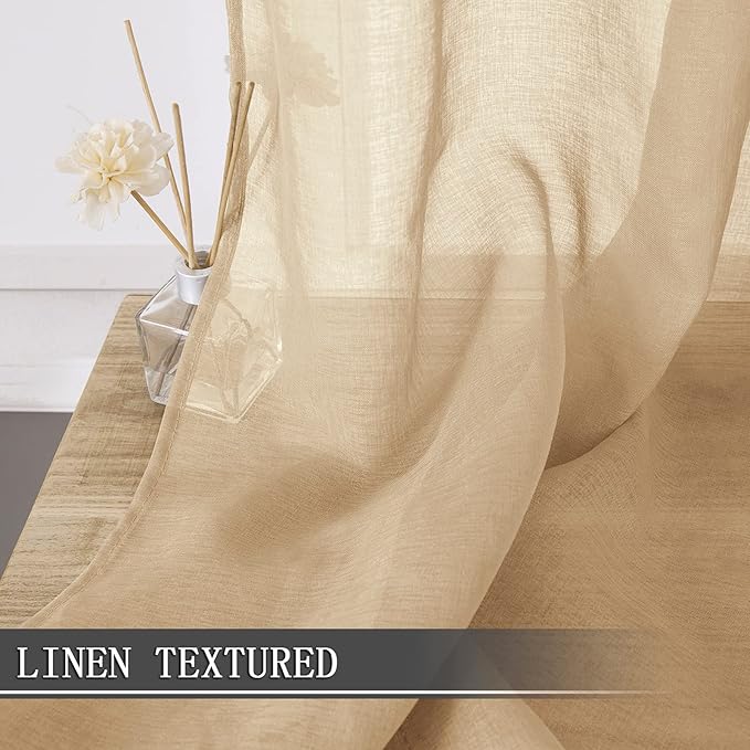Tollpiz Sheer Curtains Linen Textured Bedroom Curtain Sheers Light Filtering - Image 2