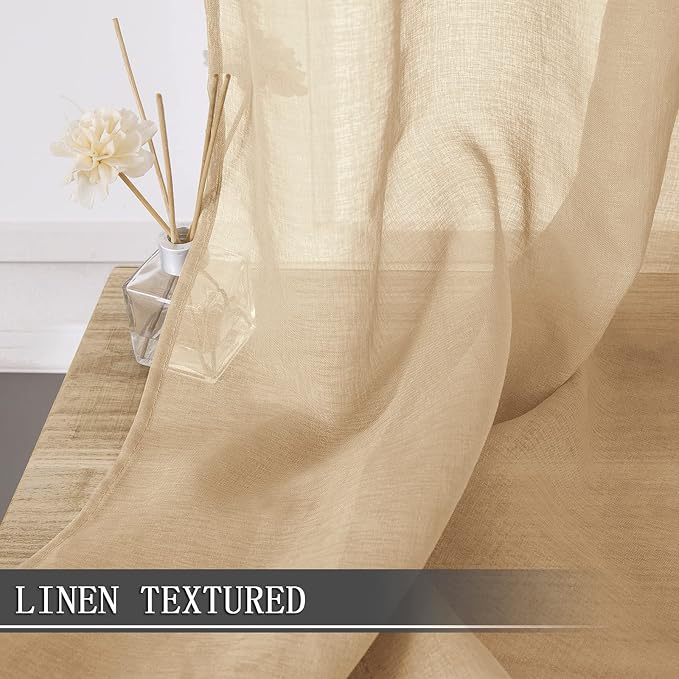 Tollpiz Short Sheer Curtains Linen Textured Living Room Curtain Sheers Light - Image 2