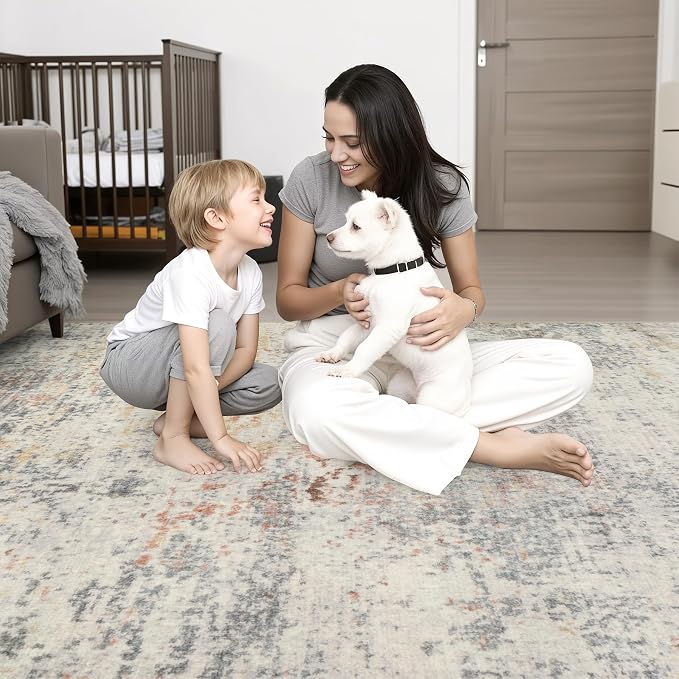 Area Rug Living Room: 5x5 Modern Washable Indoor Soft Carpet Taupe | - Image 2