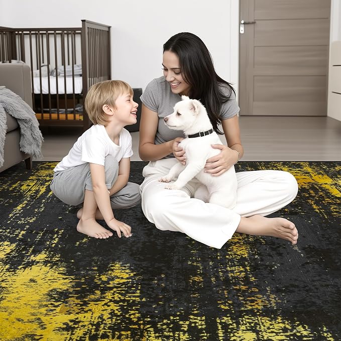 Round Area Rug Living Room: 6 ft Modern Washable Indoor Carpet | - Image 2
