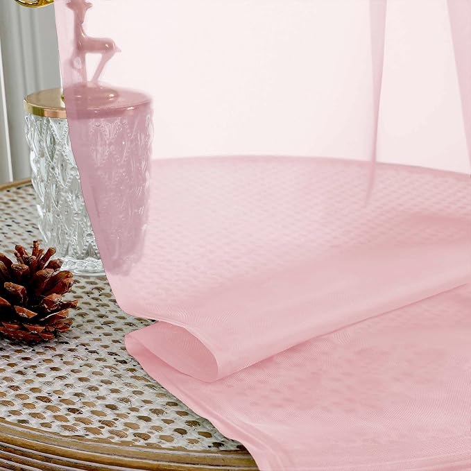 OVZME Blush Pink Sheer Curtains 63 Inches Long 2 Panels Set, Light Filtering - Image 2