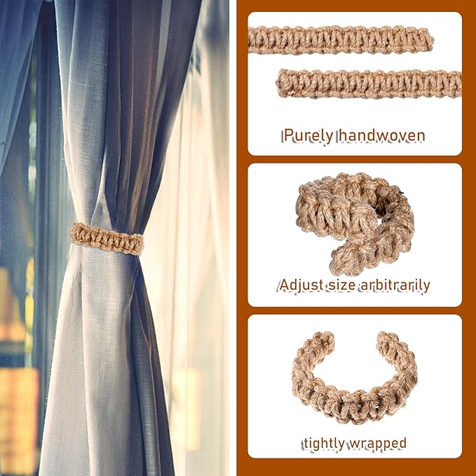 Ptwola 4 Pack Braided Curtain Tiebacks Boho Elegant Rustic Curtain Holdbacks - Image 3