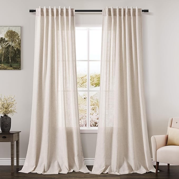 Nanspring Beige Linen Blend Light Filtering Curtains 86 Inches Long 2 Panel Set by Nanspring