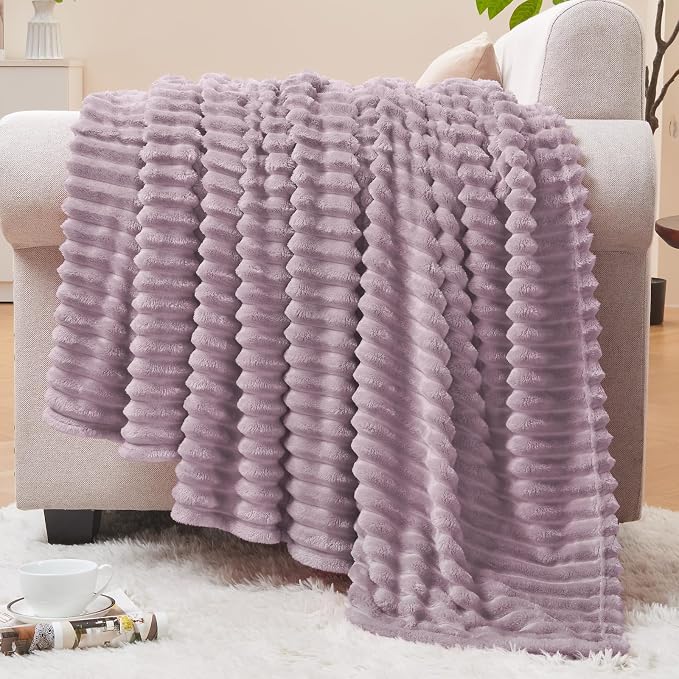 BEDELITE Fleece Throw Blanket for Couch – 3D Ribbed Jacquard Soft and Warm by BEDELITE