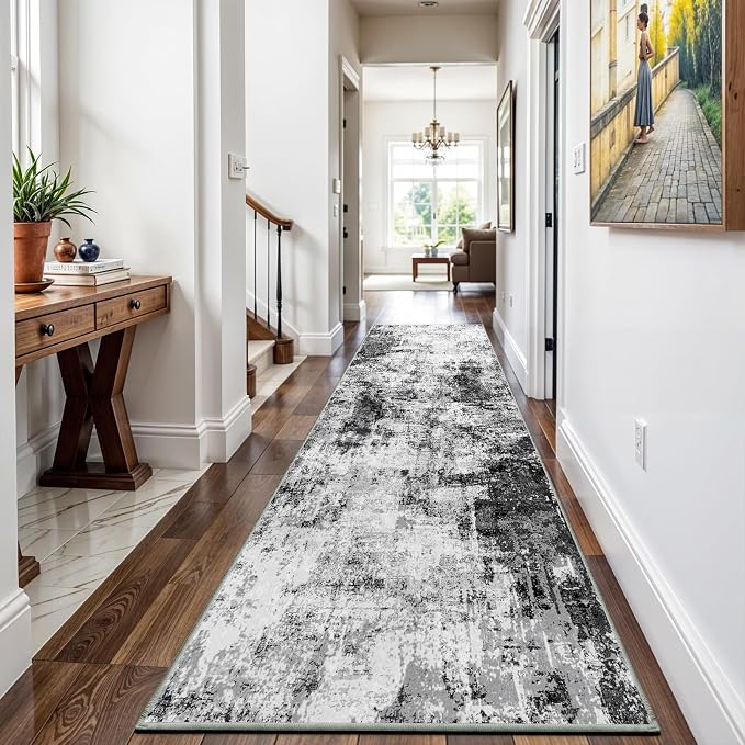 3x12 Washable Runner Rugs for Hallway: Long Abstract Runners for Entryway - Image 2