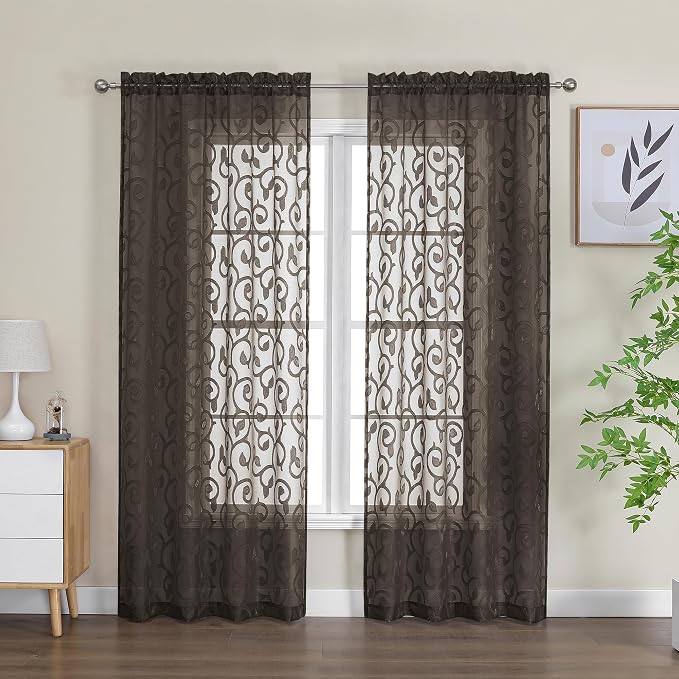 OWENIE Furman Chocolate Sheer Curtains 72 inches Long - Image 2