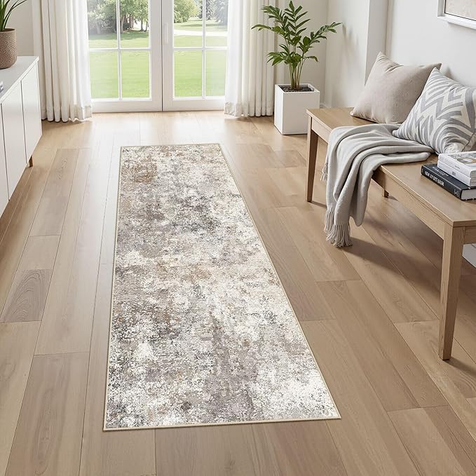 UERMEI 2X6 Washable Runner Rug for Hallway: Soft Neutral Modern Abstract Area by UERMEI