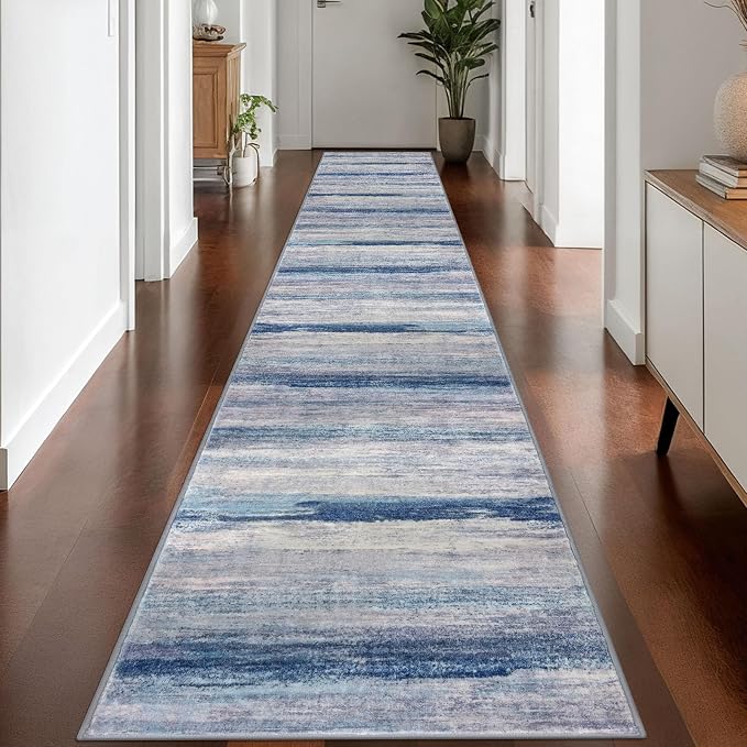 KOZYFLY Modern Abstract Washable Rug Runner 2.6x16 Hallway Rug Runner Non-Slip by KOZYFLY