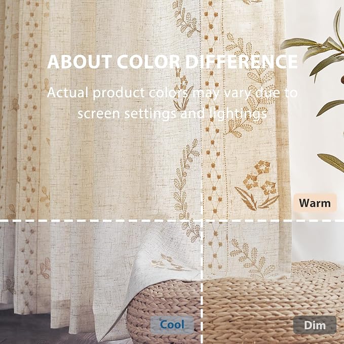 jinchan Belrose 4 Panel Curtains Set 84 Inch Length Floral Curtains Linen Blend - Image 6