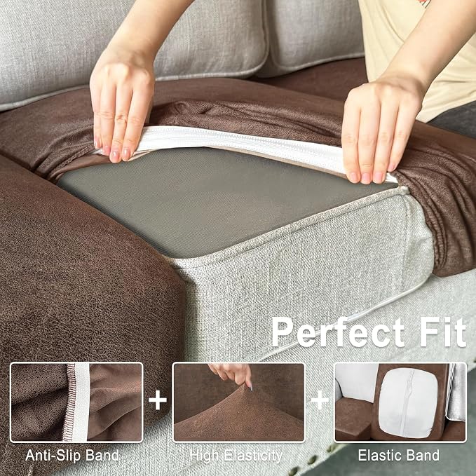 Leather Look Couch Cushion Covers Sofa Seat Slipcovers Sets Couches Furniture - Image 4