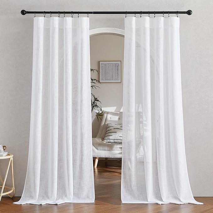 NICETOWN White Linen Sheer Curtains and Drapes 84 inches Long, Rod Pocket & - Image 2