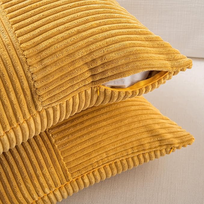 Fancy Homi 2 Packs Gold Yellow Euro Decorative Throw Pillow Covers 28x28 Inch - Image 4