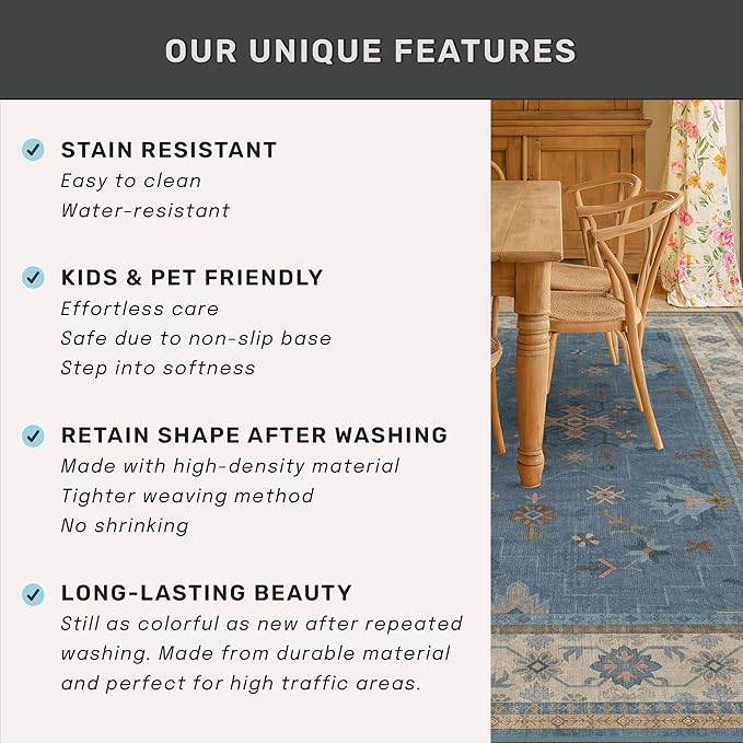 Washable Blue Rugs for Entryway Indoor - Image 7
