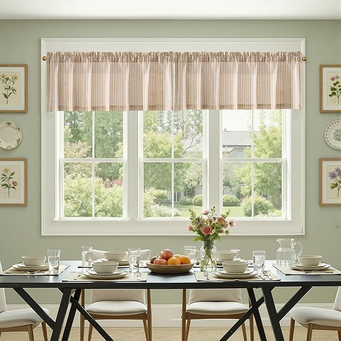jinchan Valance Curtain Linen Textured Striped Window Curtain - Image 4