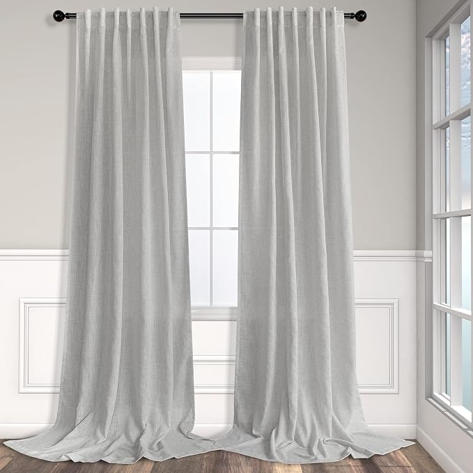 Long Grey Curtains 108 Inches for Living Room Set of 2 Panels Rod Pocket Back by Pitalk