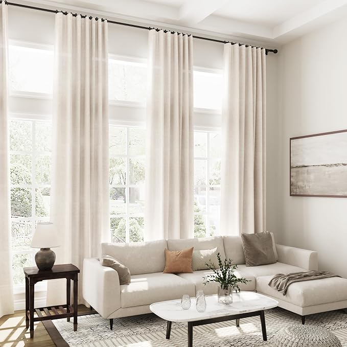 Nanspring Beige Linen Blend Light Filtering Curtains 86 Inches Long 2 Panel Set - Image 7
