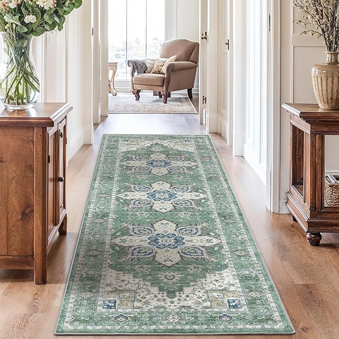 AMADA HOMEFURNISHING 2'6"x10' Washable Area Rug, Low-Profile Entryway Rug by AMADAHOMEFURNISHING
