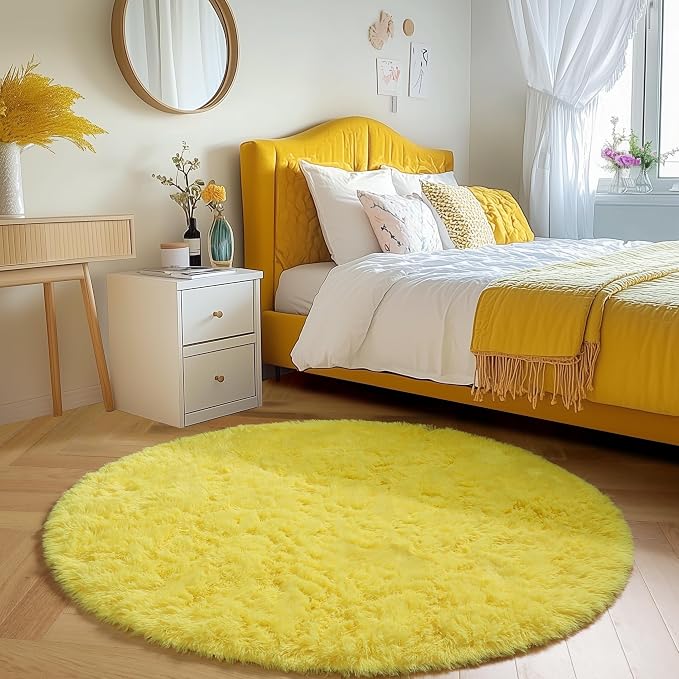 Amdrebio Yellow Circle Round Rug 6Ft - Image 5