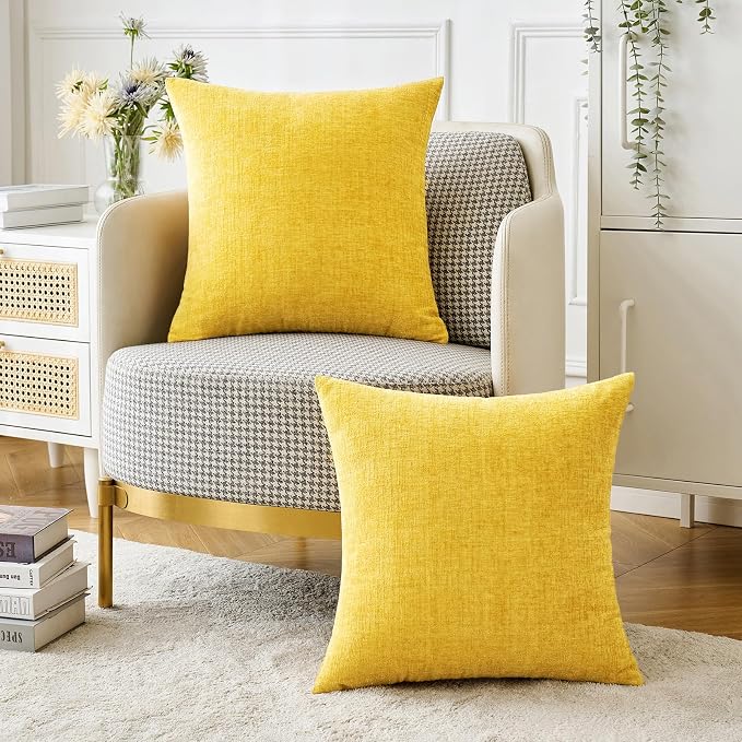 MIULEE Pack of 2 Couch Throw Pillow Covers 18x18 Inch Soft Yellow Chenille - Image 5