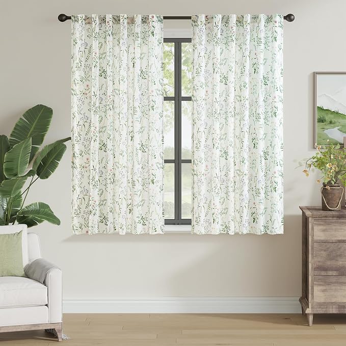 jinchan Floral Linen Blend Curtains by JINCHAN