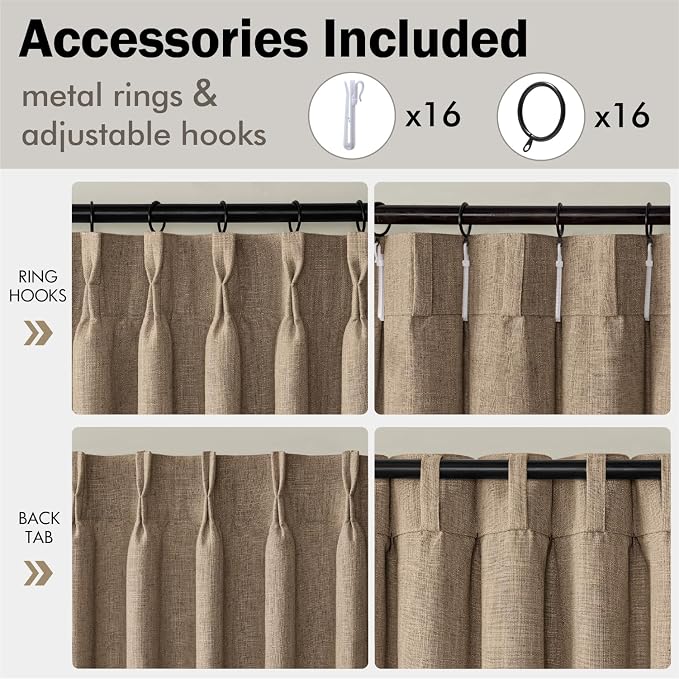 MIULEE Pinch Pleated Thick Linen Curtains 108 Inches Long 2 Panels - Image 8