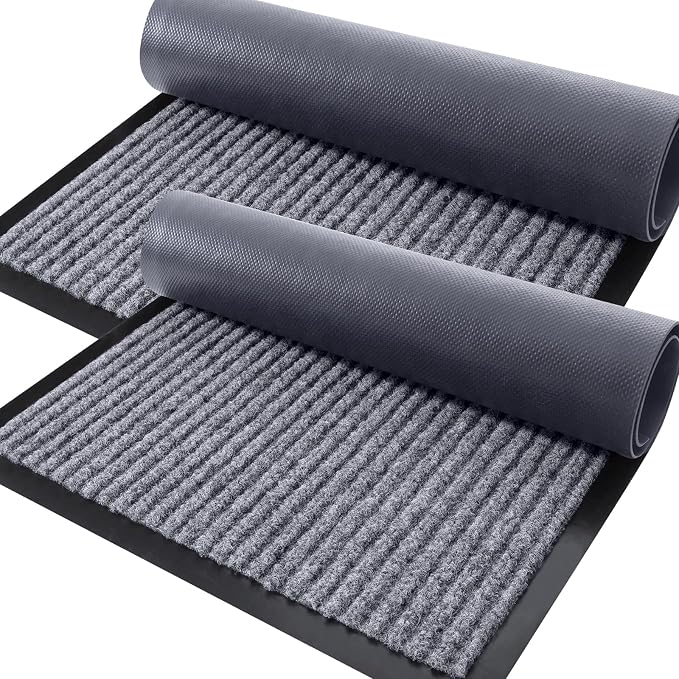 OLANLY 2-Pack Front Door Mats 35x23, Waterproof Heavy-Duty Doormats | Light Gray by OLANLY