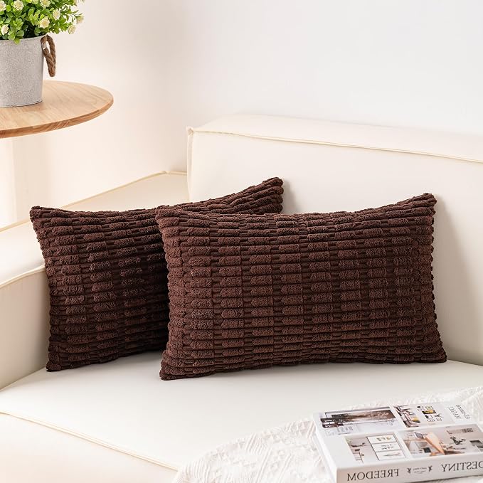 Pack of 2 Corduroy Decorative Throw Pillow Covers 12x24 Inch Soft Striped by Unknown