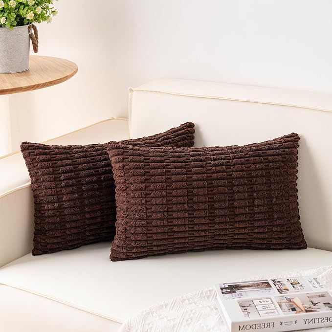 Pack of 2 Corduroy Decorative Throw Pillow Covers 12x20 InchSoft Boho Striped by Unknown