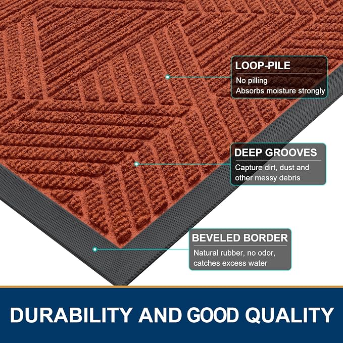 Smiry Front Door Mat Outside Entrance, Heavy Duty Sturdy Natural Rubber Doormat - Image 4