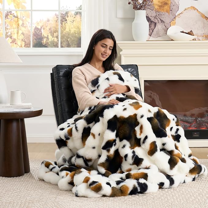 Cozy Bliss Cow Print Faux Fur Throw Blanket - Image 8