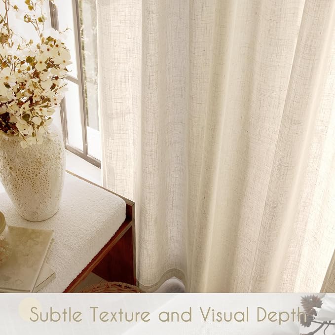 Greyish Beige Linen Curtain 84 inch Length 2 Panels Set Back Tab Light - Image 4