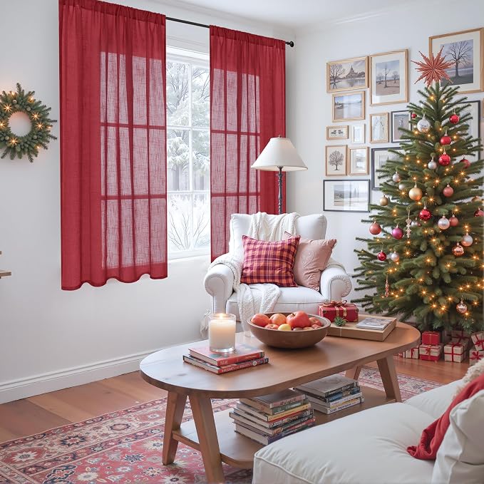 BGment Linen Burgundy Curtains 54 Inch Length - Image 2