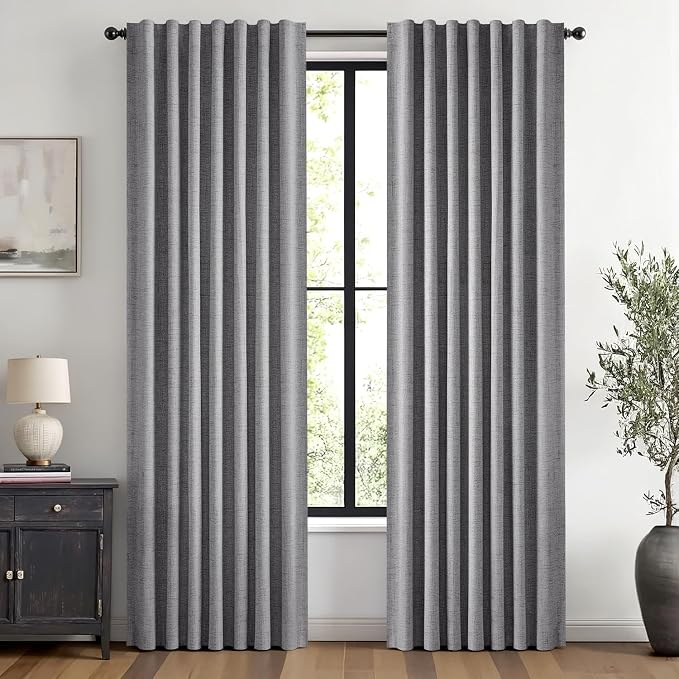 MIULEE 100% Blackout Linen Curtains 42 x 84 Inch Glacier Gray 2 Panels | by MIULEE