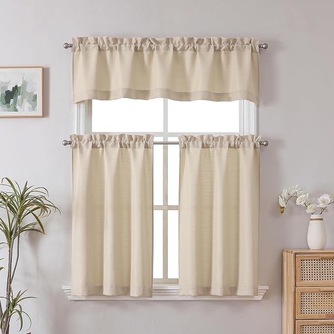 Chyhomenyc Valance for Windows, Light Filtering Faux Linen Solid Short Curtain - Image 2