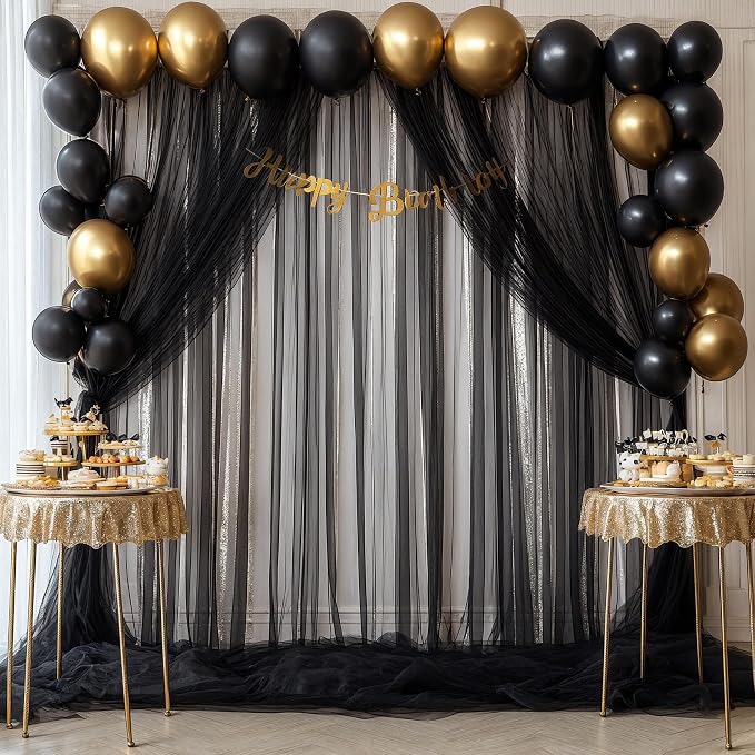 Black Tulle Backdrop Curtain for Parties 10ft x 8ft Black Sheer Photo Backdrop - Image 3