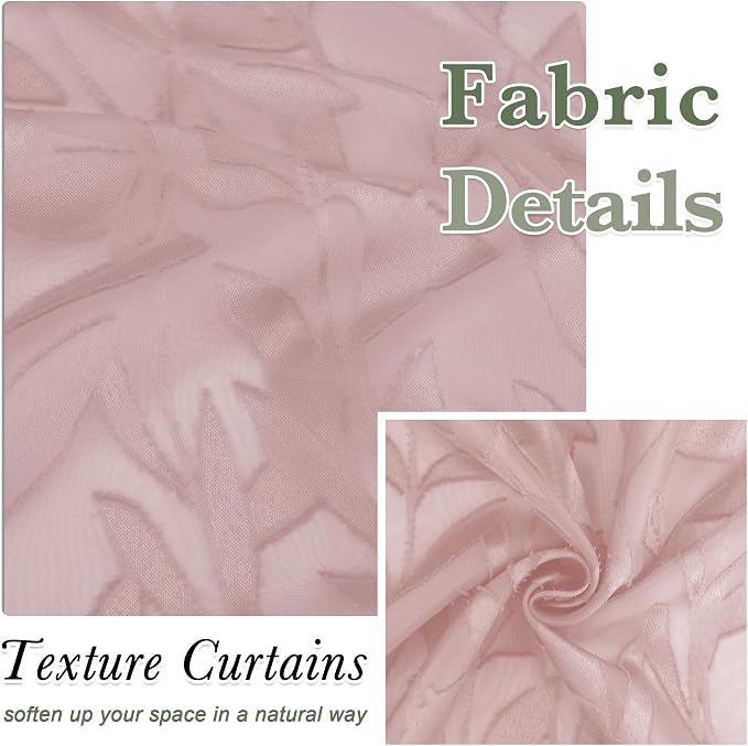 Lecloud Leia Blush Pink Sheer Curtains 90 Inches Long 2 Panels Set, Breathable - Image 9