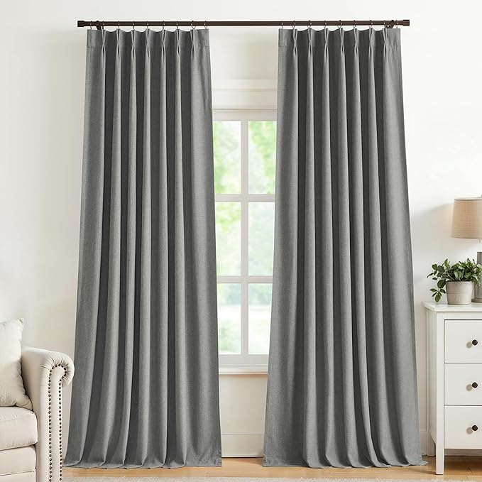Vision Home Pinch Pleated Dark Grey Blackout Curtains 102 inch Linen Blended by VisionHome