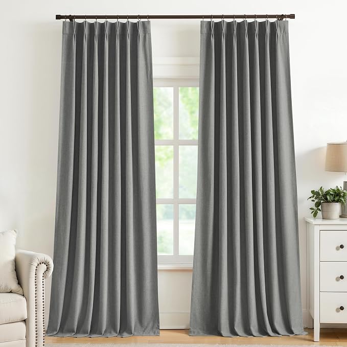 Vision Home Pinch Pleated Dark Grey Blackout Curtains 84 inch Linen Blended by VisionHome