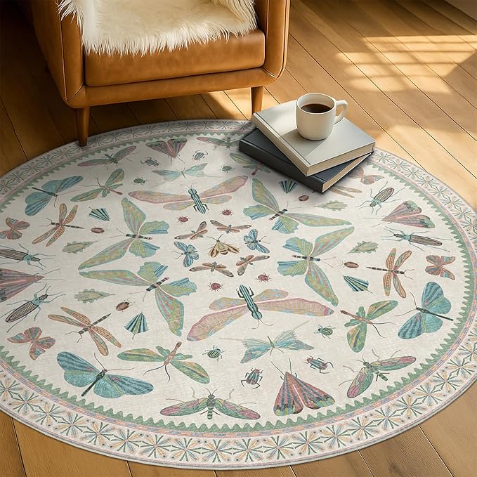 Insect Light Green 5ft Round Area Rug by HazoHaus