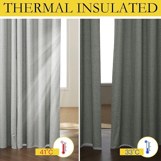NICETOWN Grey 100% Blackout Curtain Panels, Thermal Insulated White Thermal - Image 3